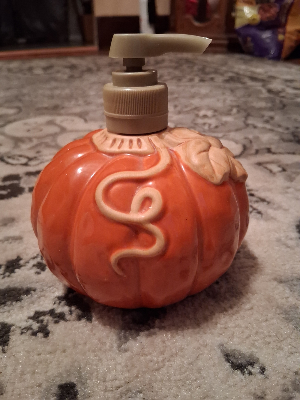 Ceramic Pumpkin Soap Dispenser - Orange with Cream Accents